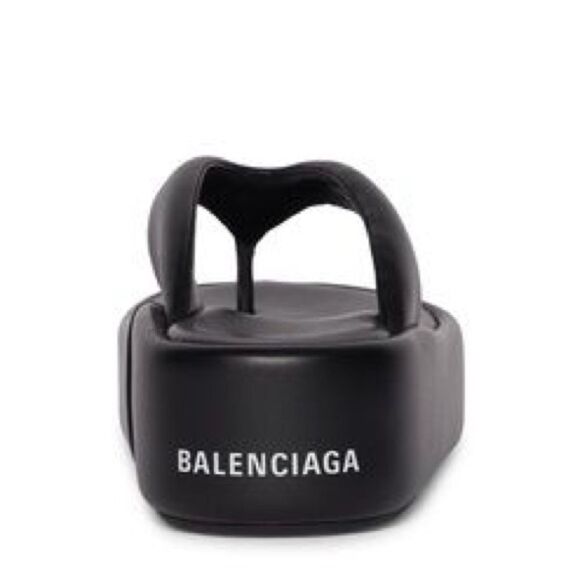 Balenciaga Padded Rise Platform Leather Thong Sandals in Black, Size 41 - Picture 2 of 15